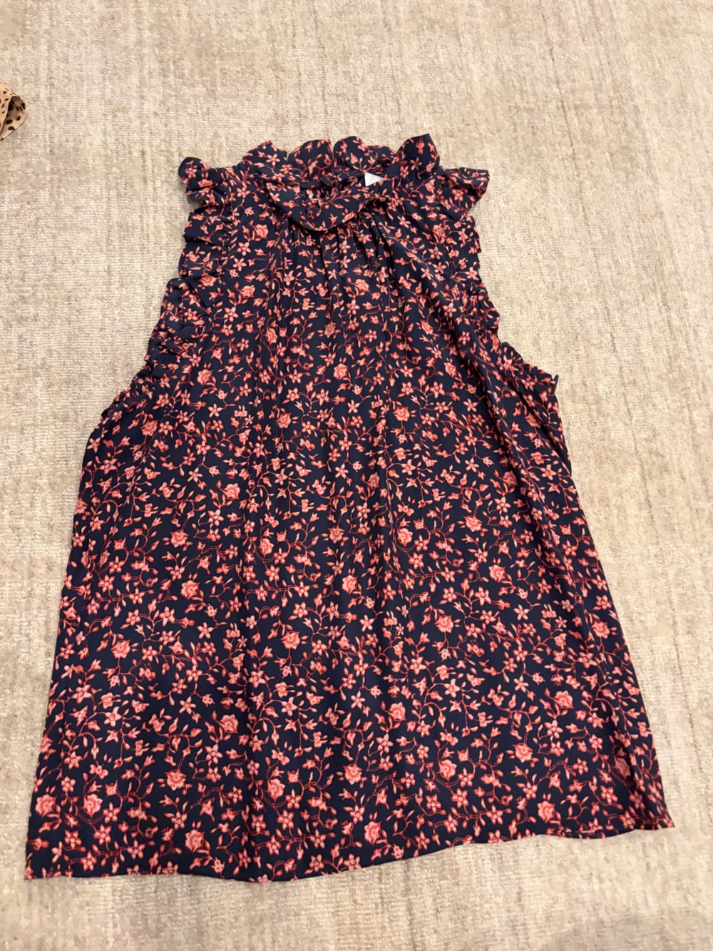 Frame Denim Navy Sleeveless Floral Ruffle-Neck Cami